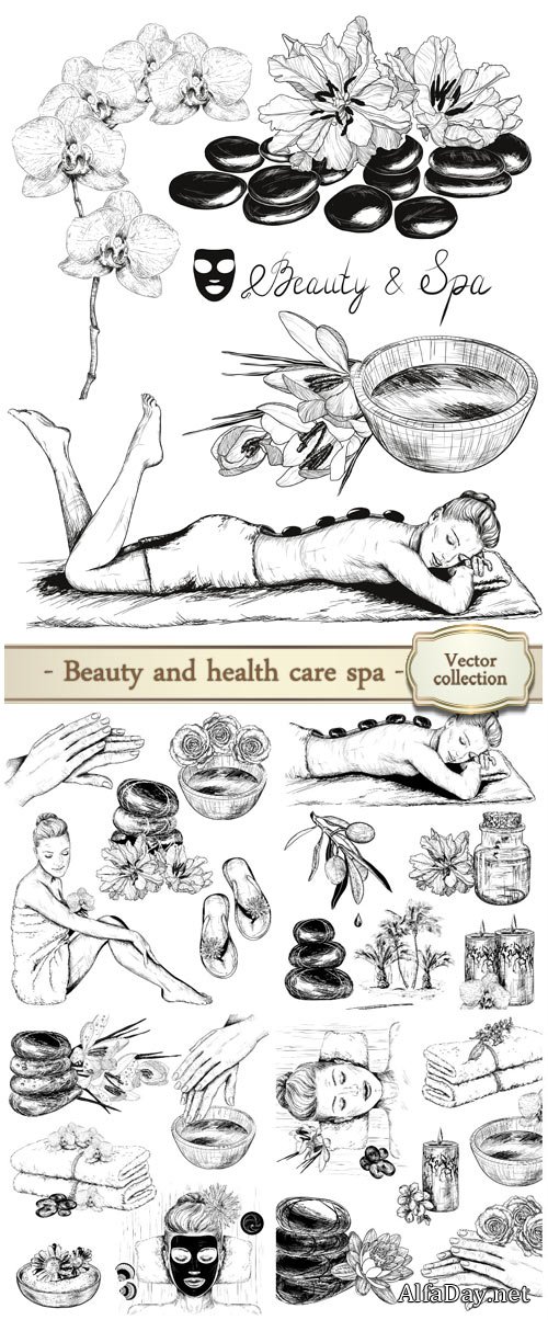 Vector set of Beauty and health care spa illustrations