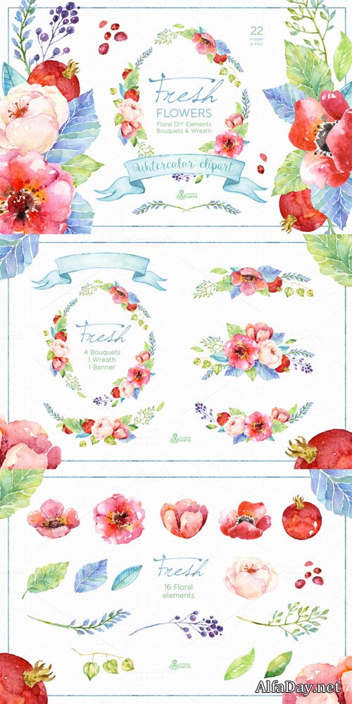 Creativemarket - Fresh Flowers watercolor Pack 251931