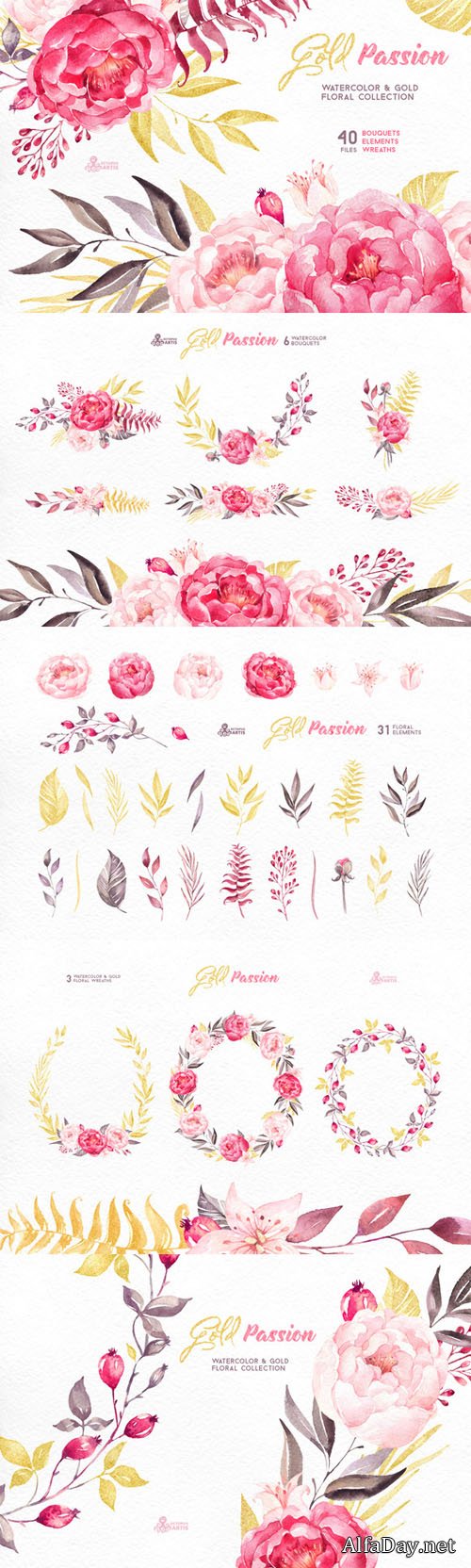 Gold Passion. Floral collection - Creativemarket 284760
