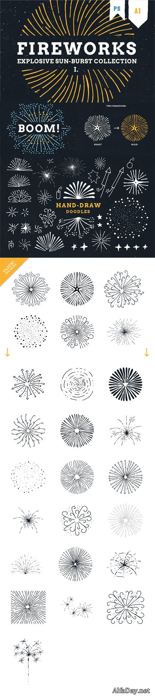 Fireworks - hand draw explosion pack - Creativemarket 108191
