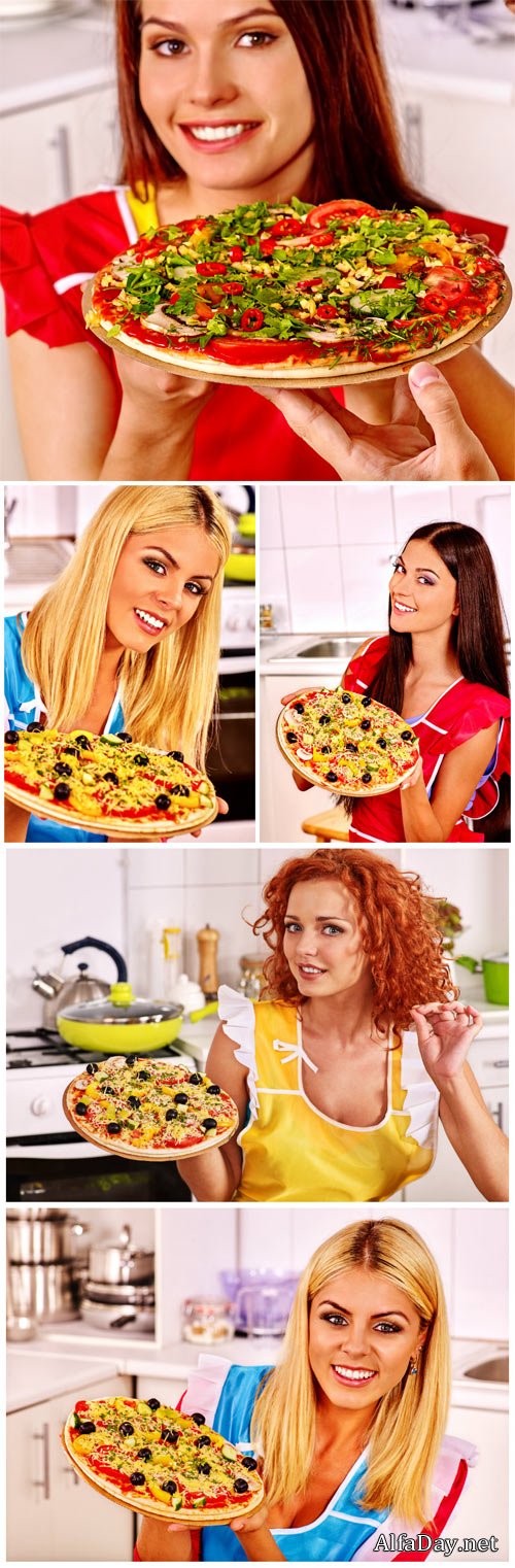 Woman with pizza - Stock photo
