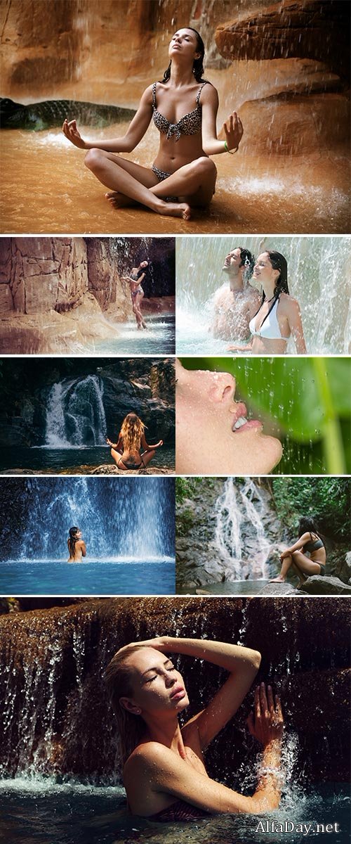Stock Image Woman tropical waterfall