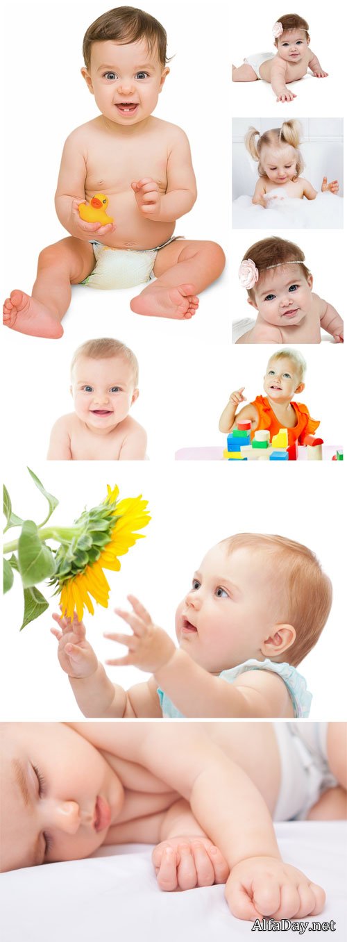 Little kids, child with sunflowers - Stock photo