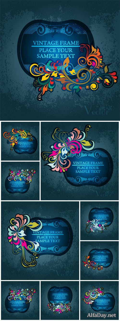 Vintage floral frame, element for design