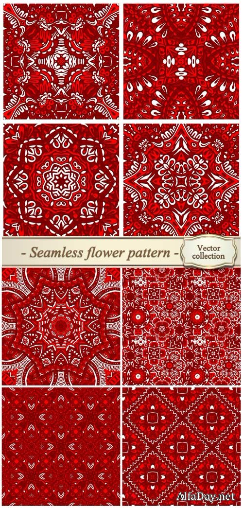 Red ornament background, seamless flower pattern