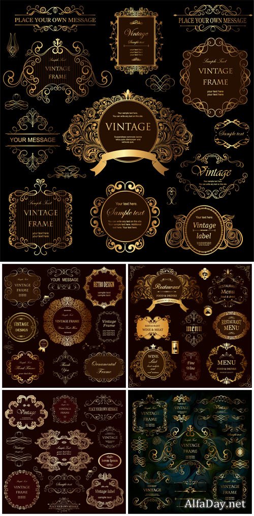 Calligraphic design elements and floral frames