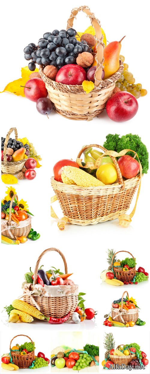 Basket with vegetables, fruits and berries - Stock photo