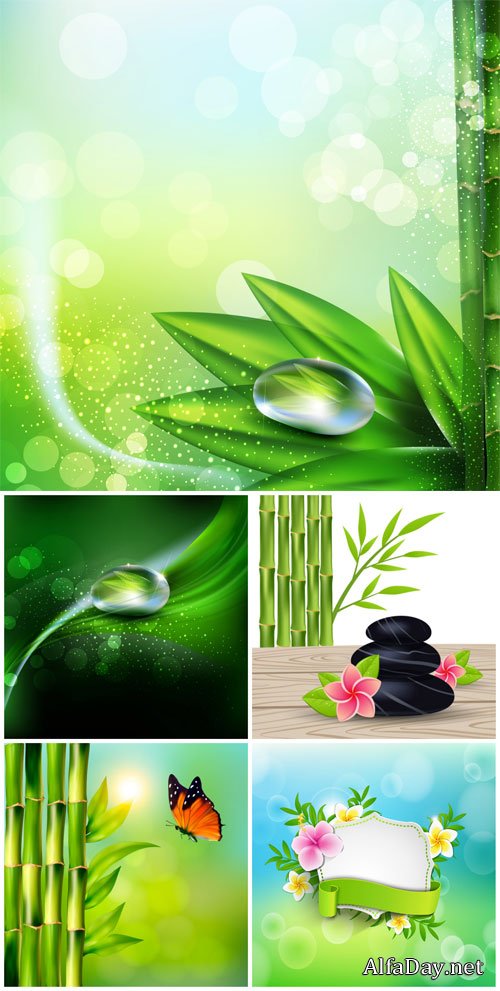 Vector green background with leaves