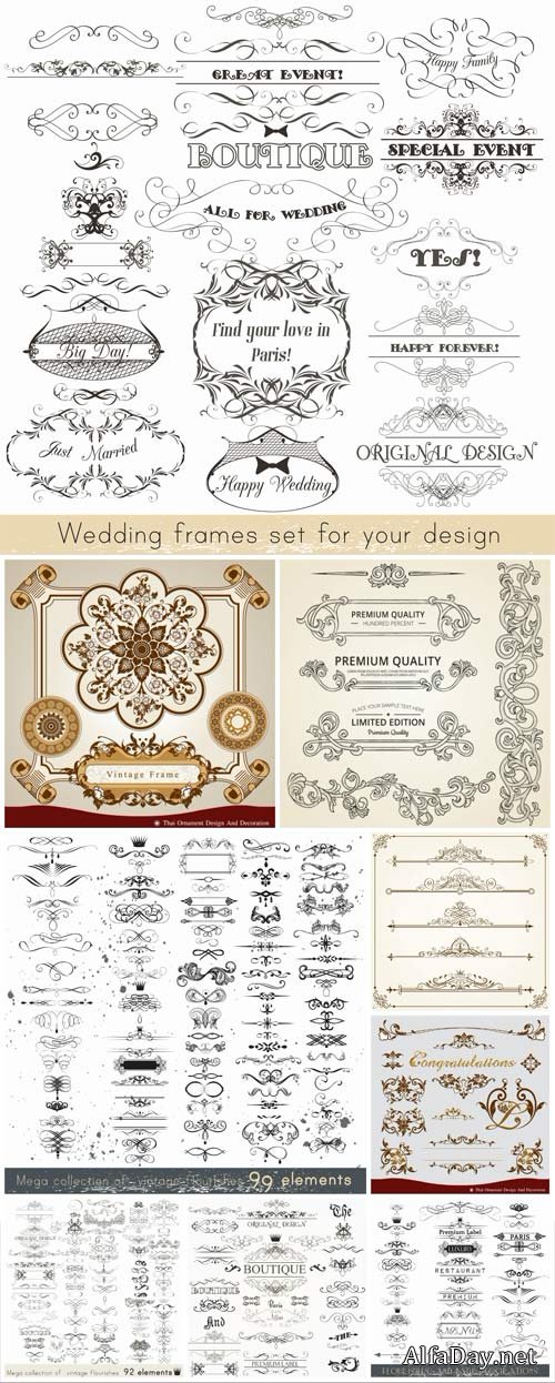Set of vintage decorations elements flourishes calligraphic
