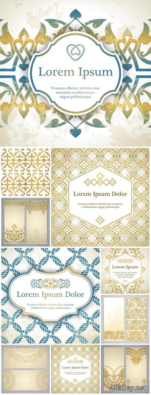 Vintage backgrounds vector, golden patterns