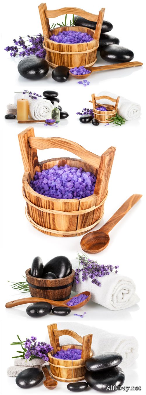 Spa composition of stones and lavender - Stock photo