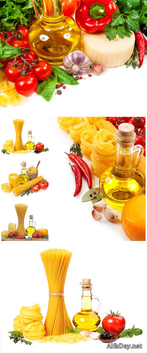 Tomatoes, oil and spices, pasta - Stock photo