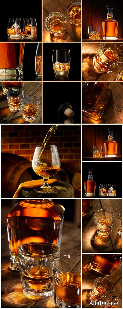 Alcoholic drinks, bottle and a glass of whiskey - Stock photo