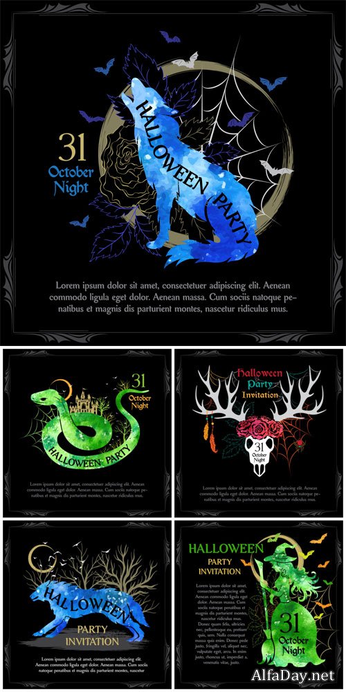 Halloween invitation card with fairytale scene