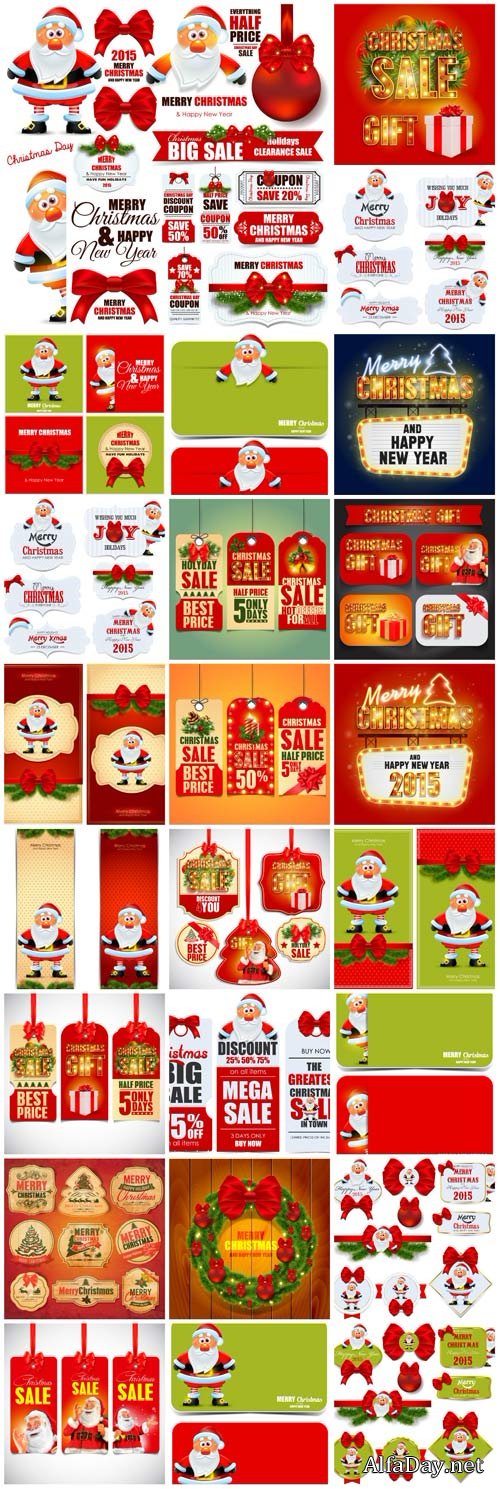 Christmas, New Year, Santa Claus, labels and backgrounds