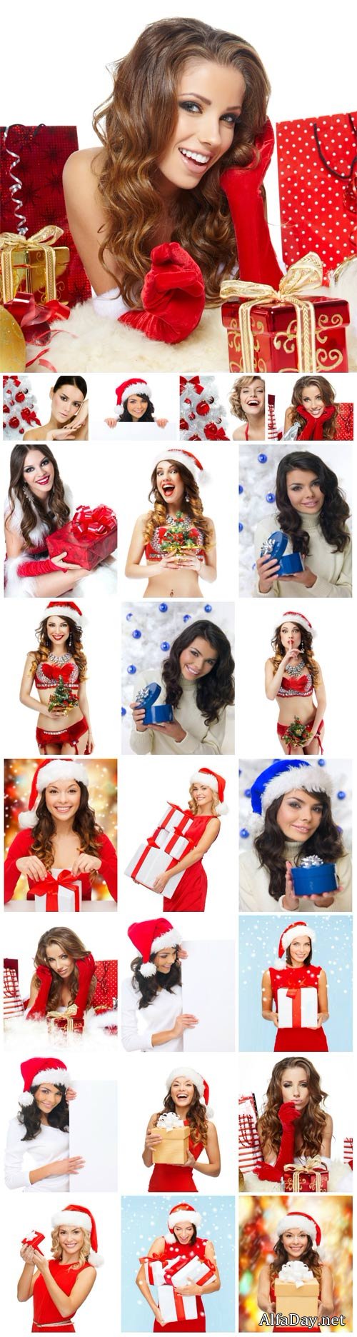 Christmas woman, Christmas tree, gifts, New Year - stock photos