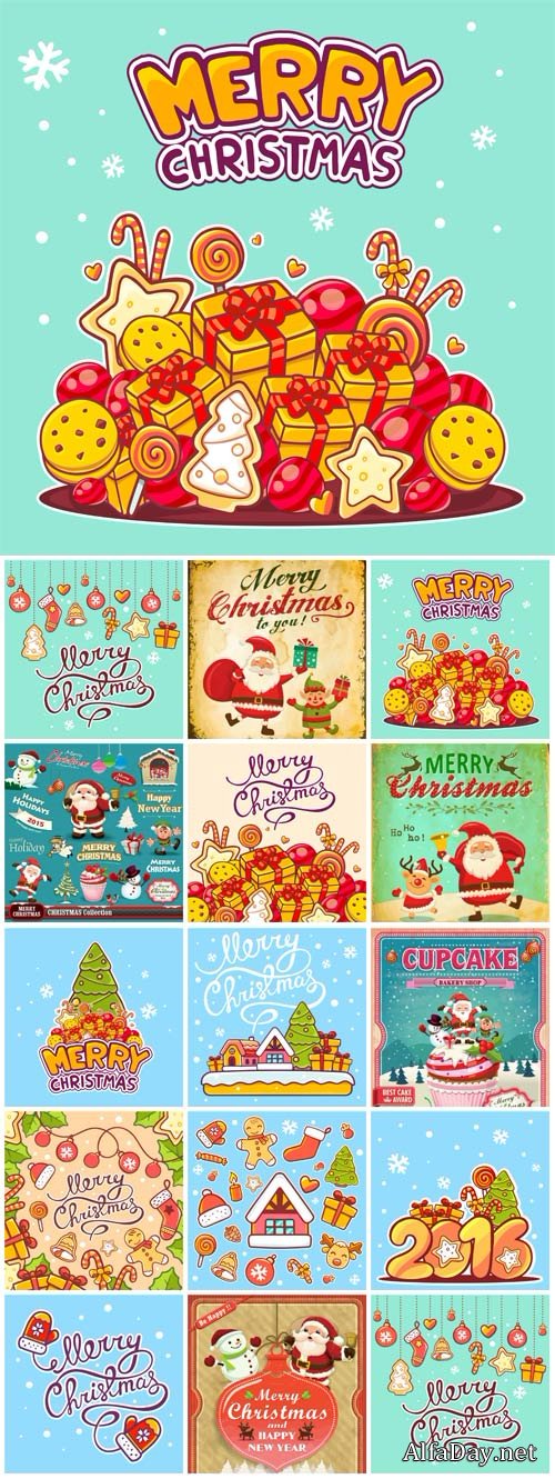 2016 Merry Christmas, New Year vector, vintage backgrounds