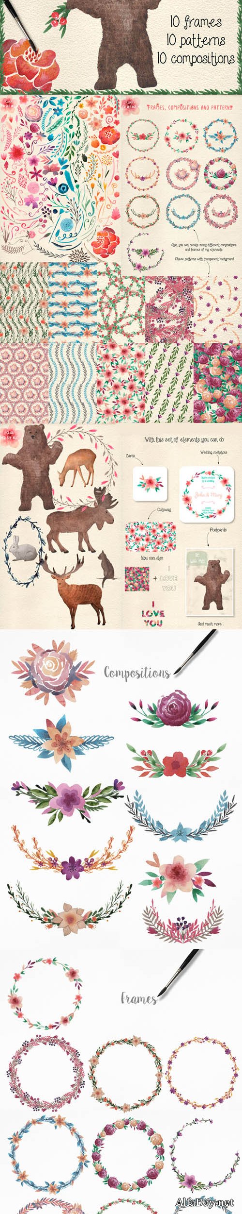 Watercolor frames, patterns, animals - Creativemarket 161500