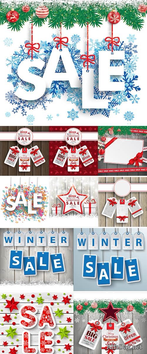 Stock christmas price stickers on the wooden background vector