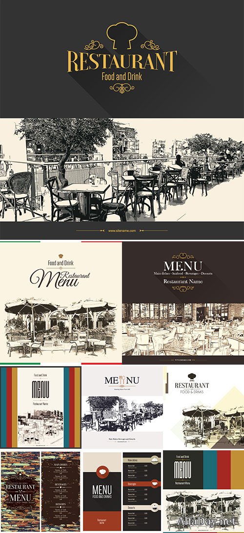 Stock Retro restaurant menu design vector, With a sketch picture