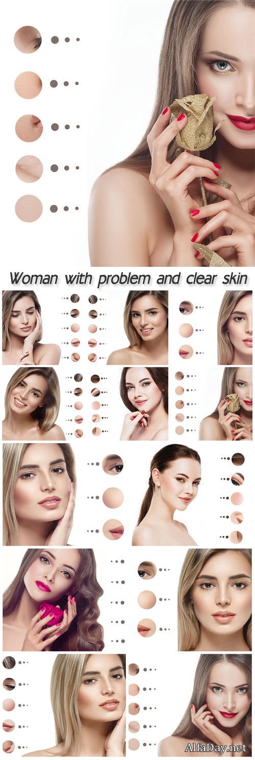 Portrait of girl woman with problem and clear skin, youth concept