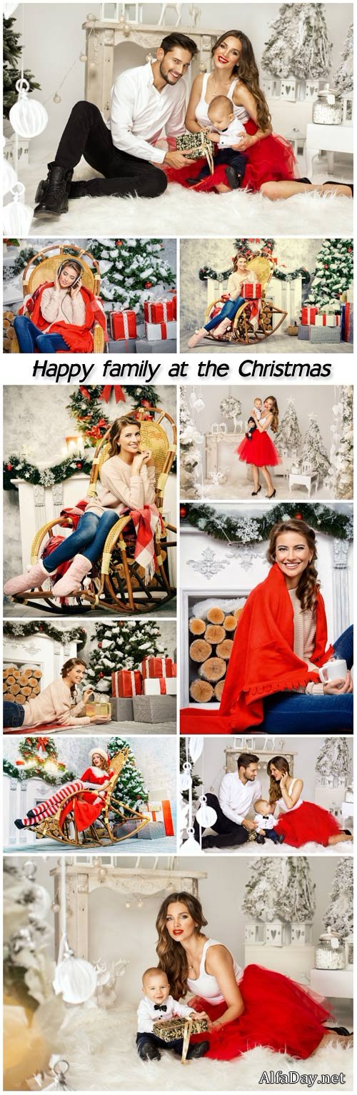 Christmas, happy family at the Christmas tree