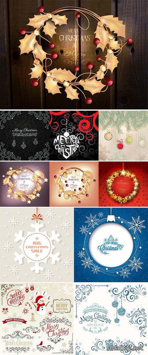 Stock Christmas vector background with snowflakes and elements
