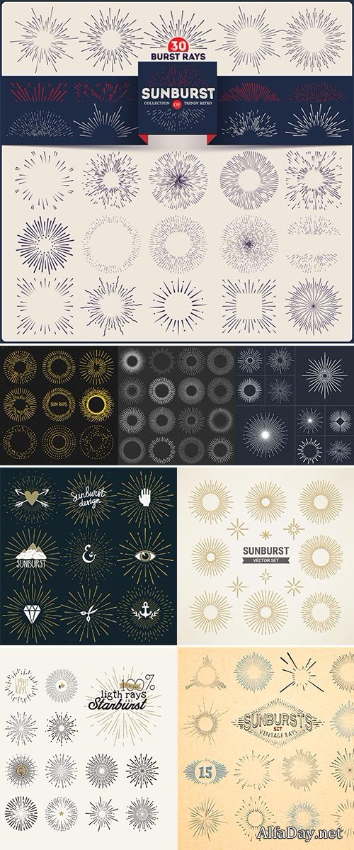 Stock Collection of trendy retro sunburst vector