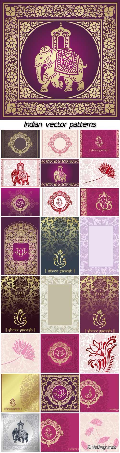 Indian vector backgrounds with patterns and flowers