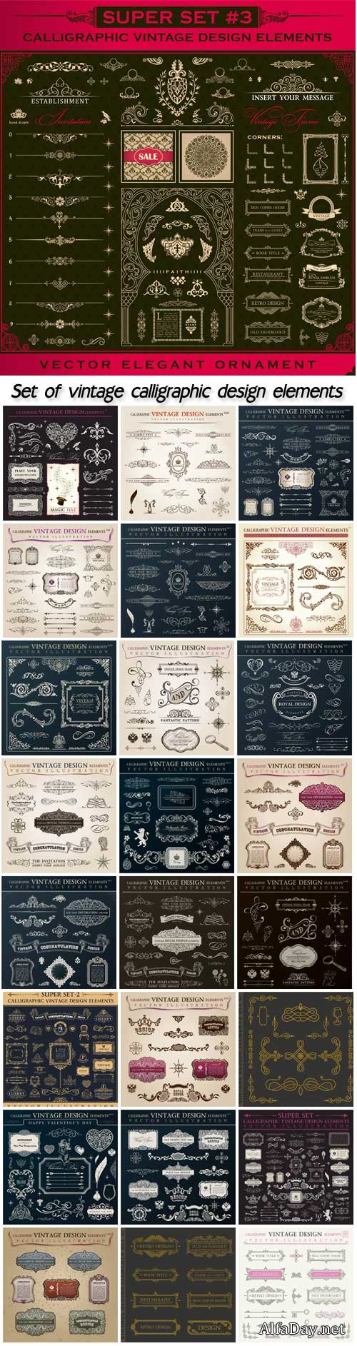 Set of vintage calligraphic design elements in vector