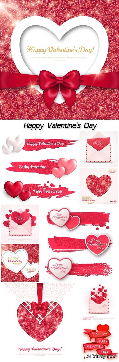 Valentine's day, envelopes with hearts, vector backgrounds