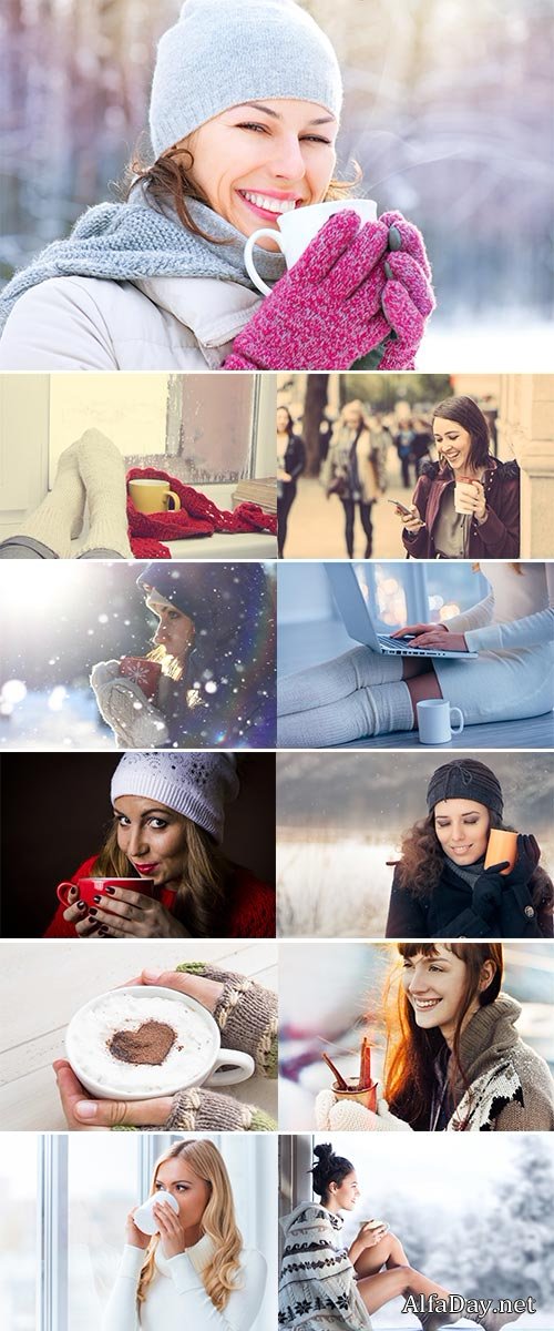 Stock Image Winter woman drink