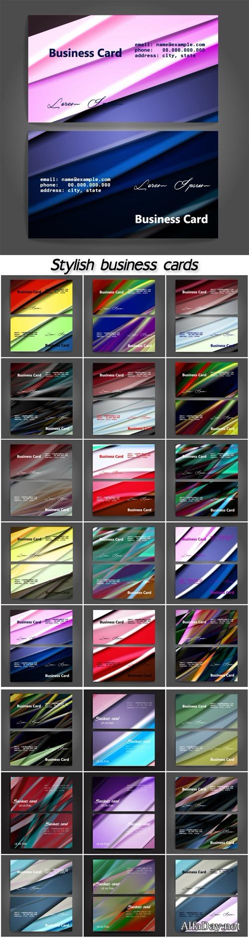 Stylish business cards with colorful stripes