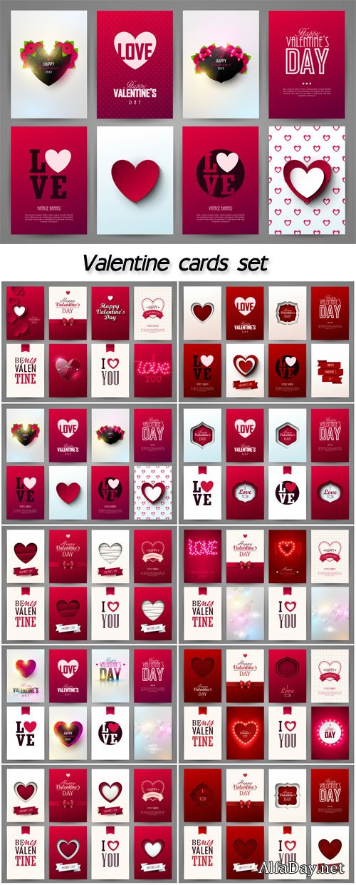 Valentine cards set, vector illustration