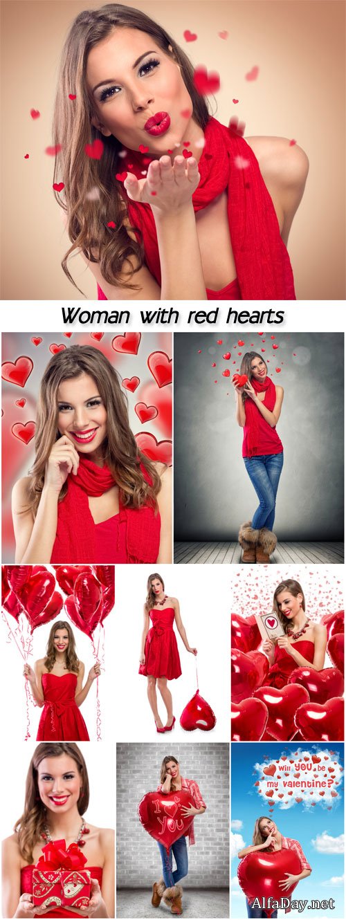 Woman with red hearts, Valentine's Day