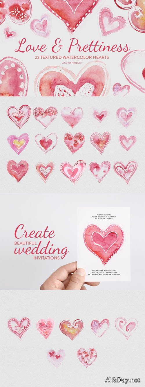 22 Watercolor Textured Hearts - Creativemarket 191234 22 Watercolor Textured Hearts - Creativemarket 191234