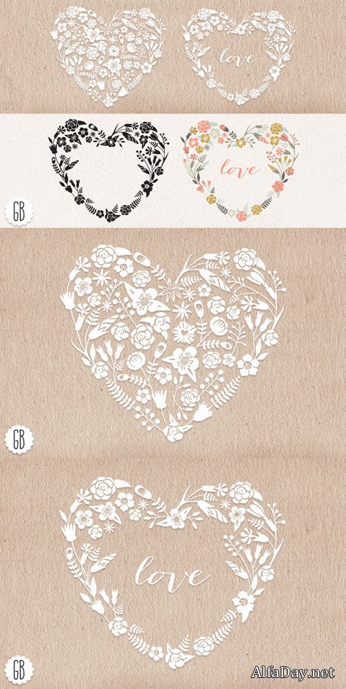 Floral heart wreaths papel picado - Creativemarket 23275
