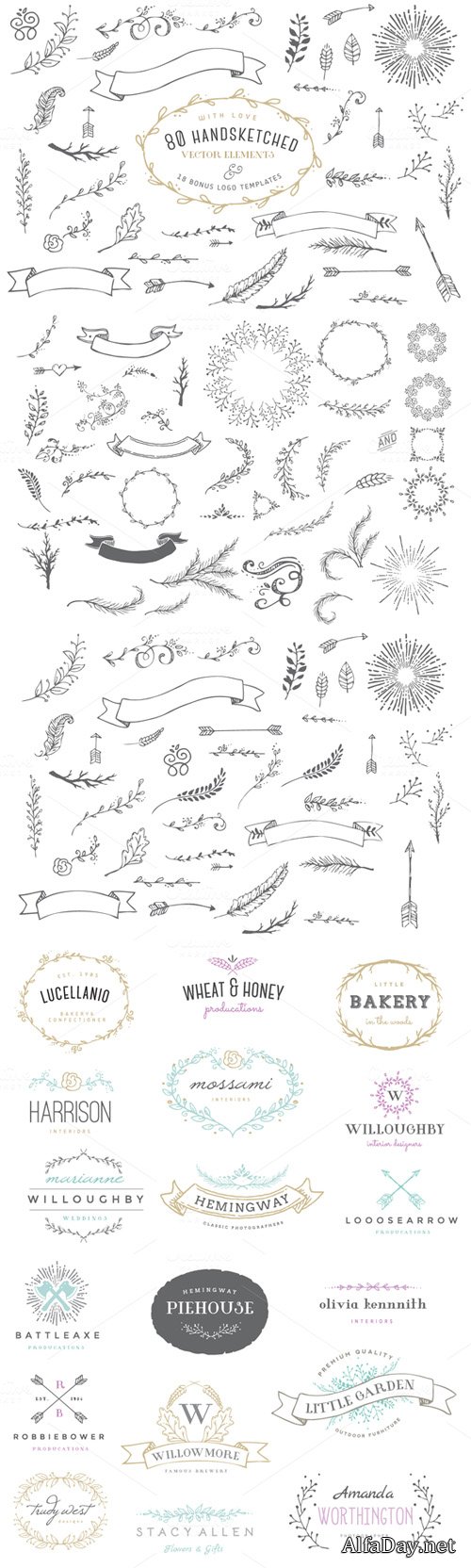 Hand Drawn Elements & Logos - Creativemarket 20374