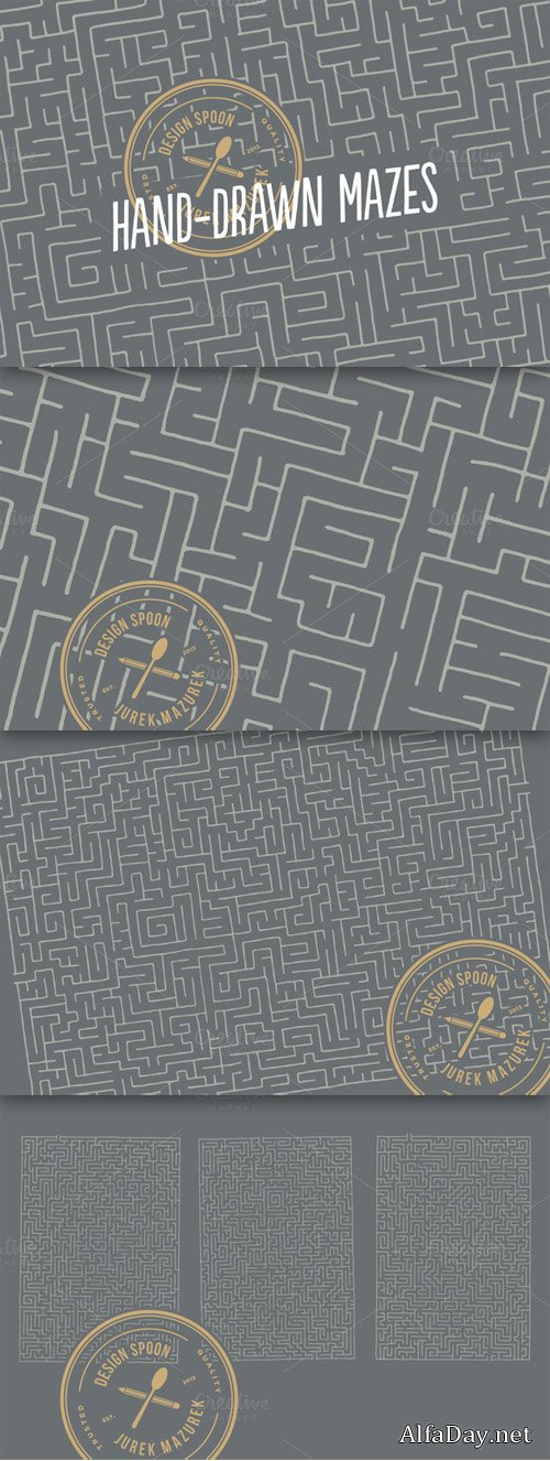 3 Hand-drawn Mazes - Creativemarket 174616