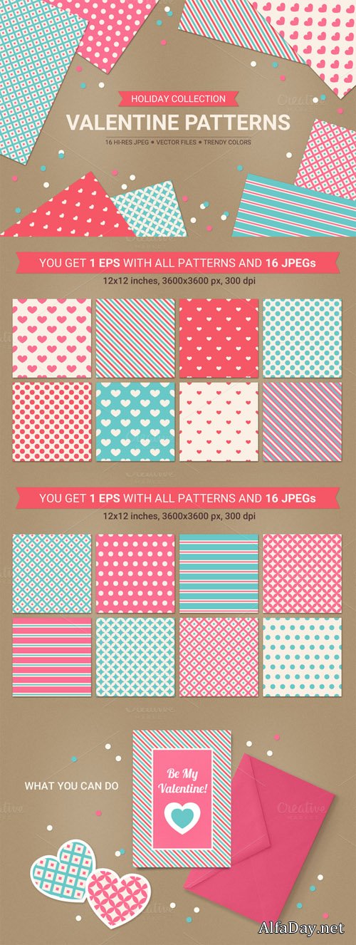 Valentine seamless patterns - Creativemarket 144091