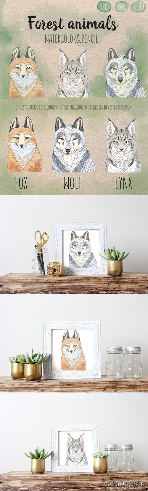 Set of 3 forest animals - Creativemarket 515788