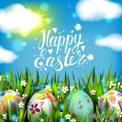 Easter card, template with easter eggs and flowers, folk paints