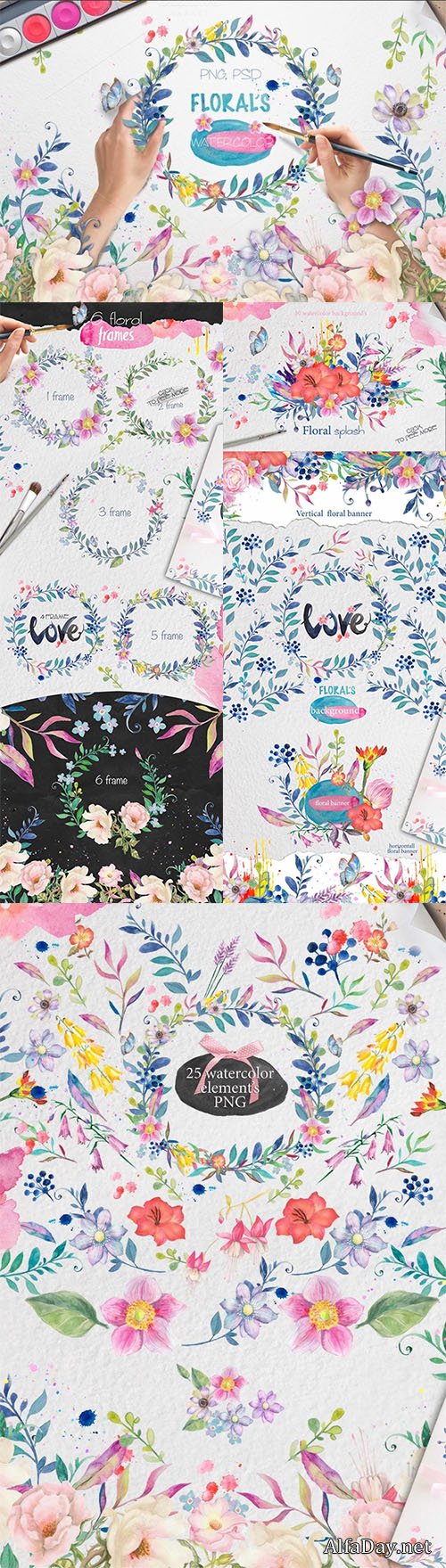 Watercolor Flower's Box - Creativemarket 437175