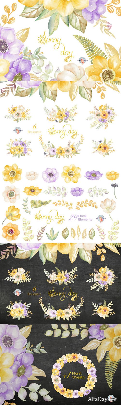 Sunny Day Watercolor Clipart - Creativemarket 484116