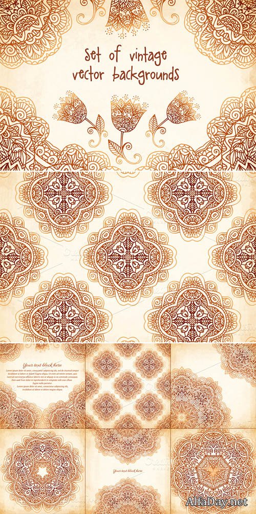Set of 6 vintage vector backgrounds - Creativemarket 14702