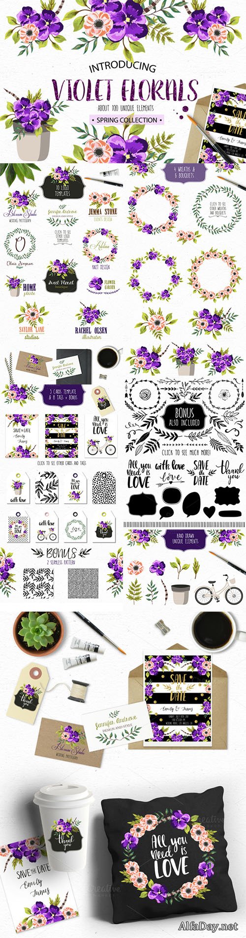 Violet Florals. Spring collection - Creativemarket 543154