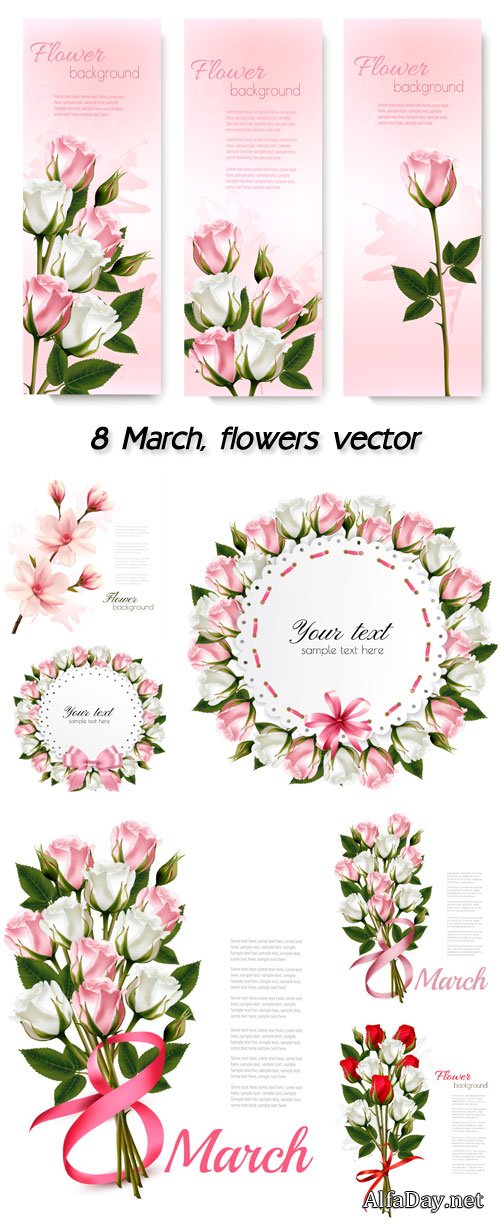 8 March, flowers vector, rose magnolia