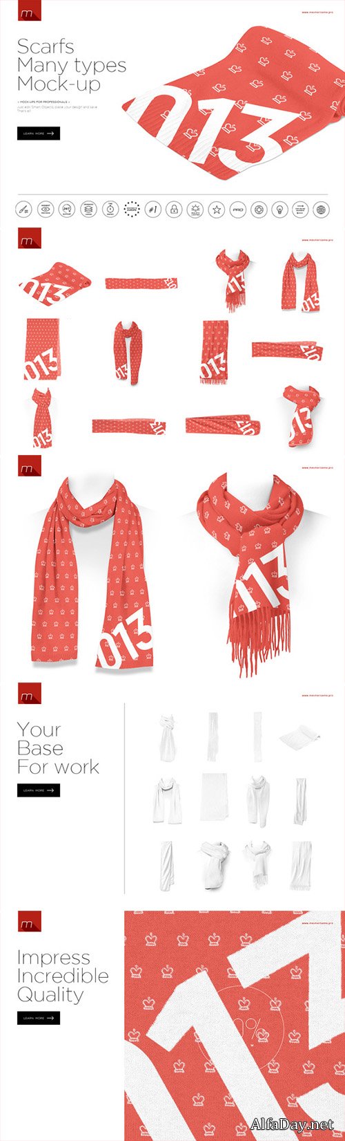 Scarves (many types) Mock-up - Creativemarket 450569