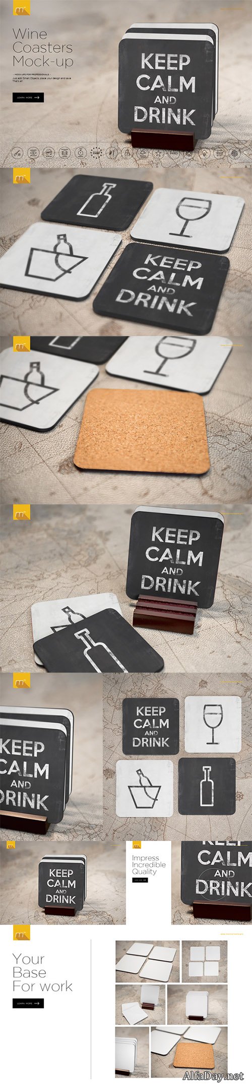 Wine Coasters Mock-up - Creativemarket 486346