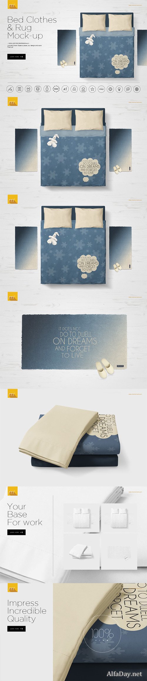 Bedclothes and Rug Mock-up - Creativemarket 492700
